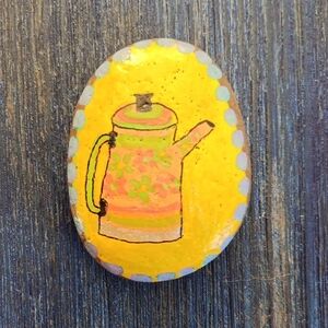 Stephanie Johnson Yellow and Pink Teapot Stone Art